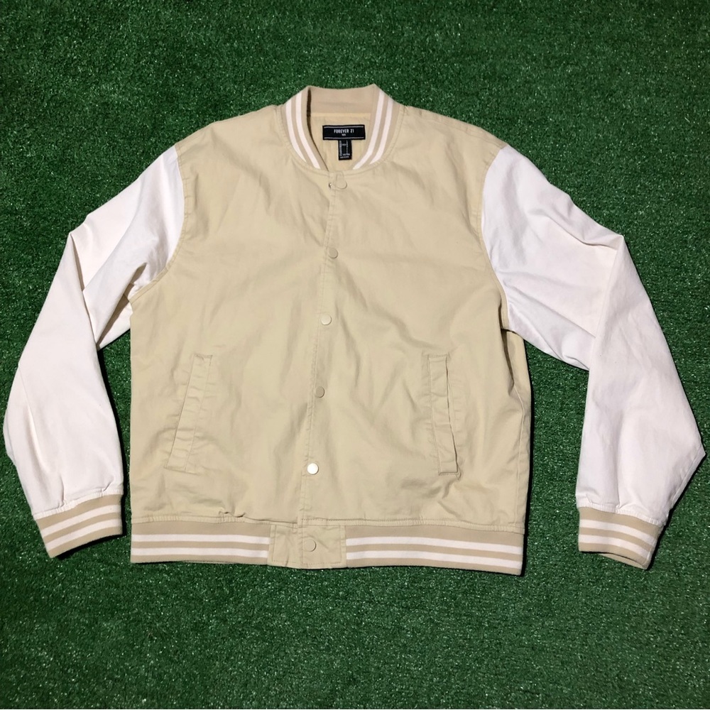 Forever 21 men tan/khaki varsity jacket size L $25